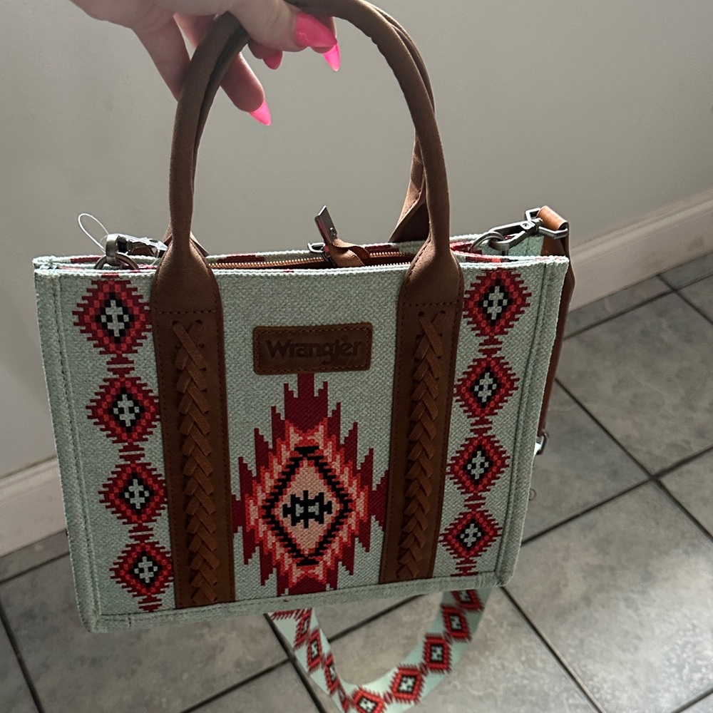 Wrangler Women's Satchel with Aztec Design - Brown and Red